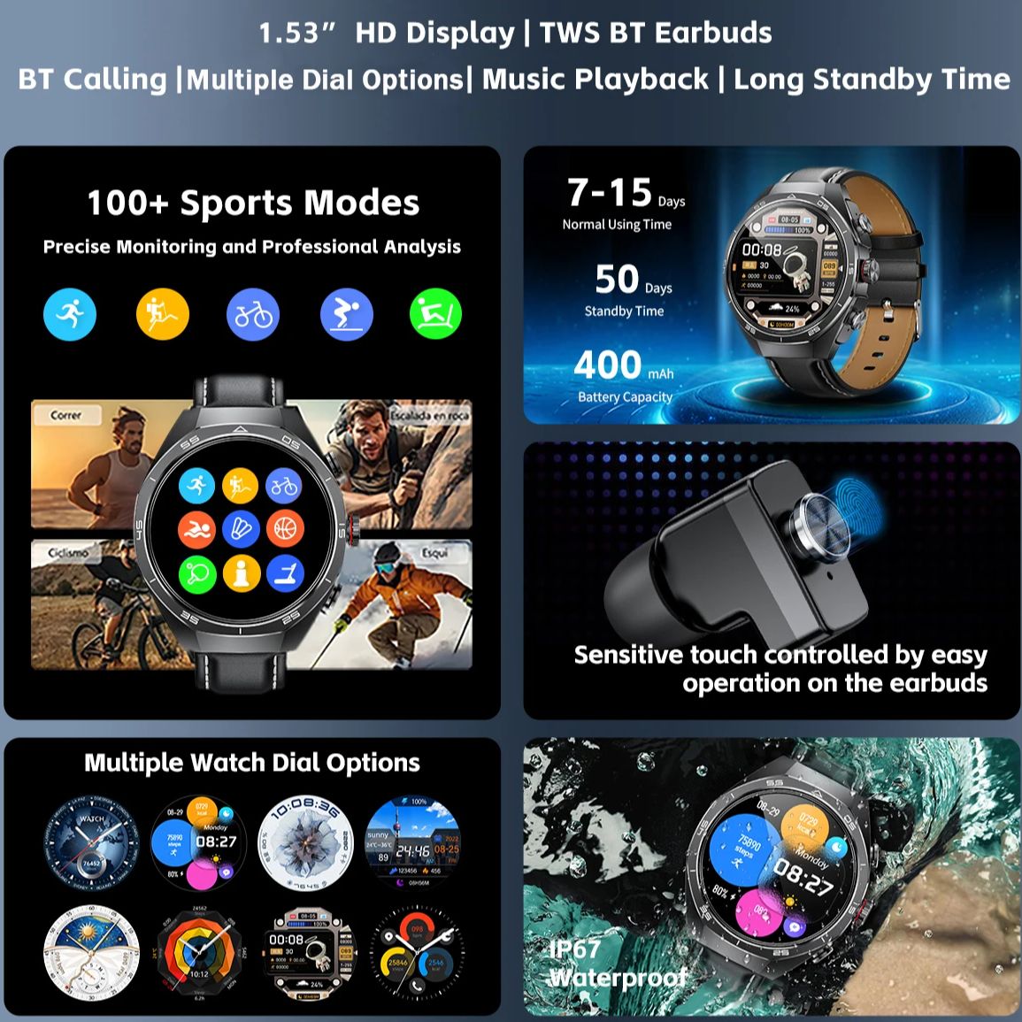 NFC Headset Smart Watch 2 in 1 - Health Monitors review and price