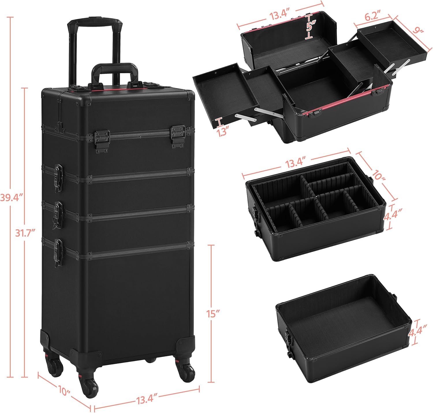 Black 4‑in‑1 Lockable Rolling  - Makeup review and price