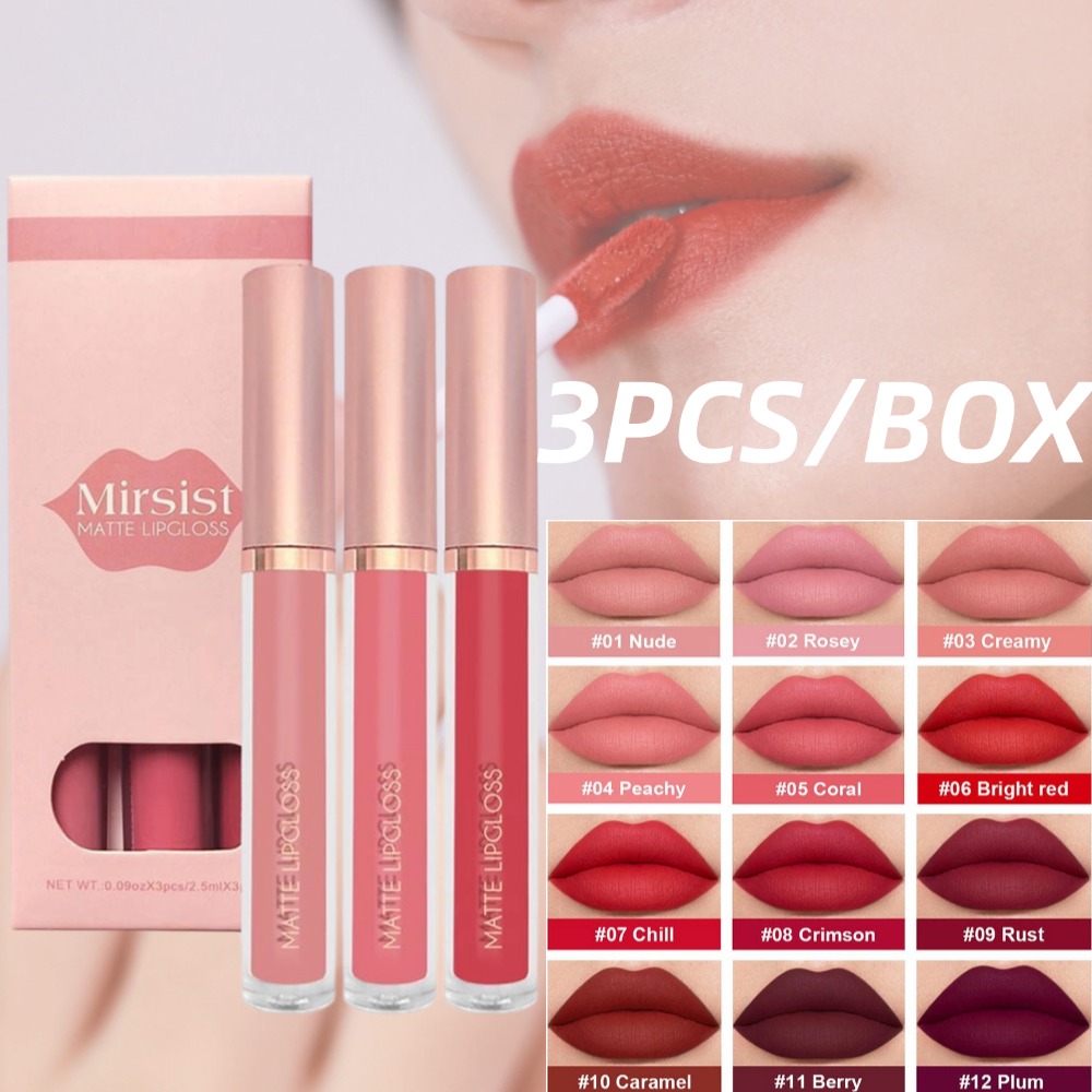 3pcs/set Nude Lip Gloss Matte  - Matte Velvet Lip Tint Long Lasting review and price