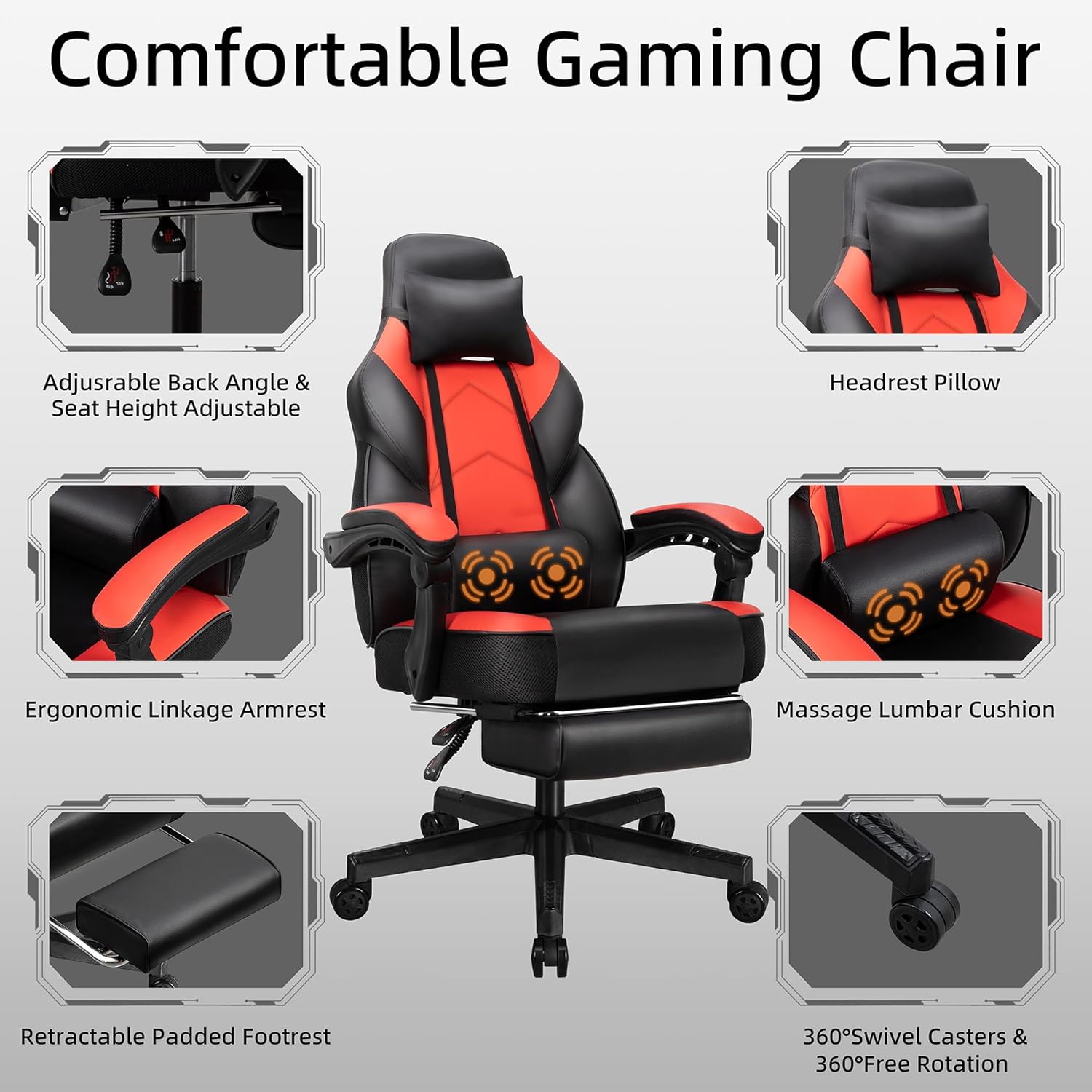 Gaming Chair with Footrest, Ma - Massage review and price