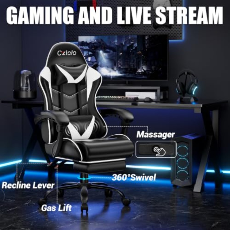 Gaming Chair with Footrest, Ra - Massage review and price